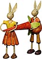 Кролики-супруги с морковью, железные, 25 см, ручная работа (арт.031)