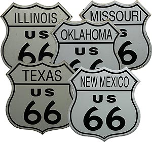 Знак дорожный "Route 66" в ассортименте (арт.035) ― STARINISM.RU